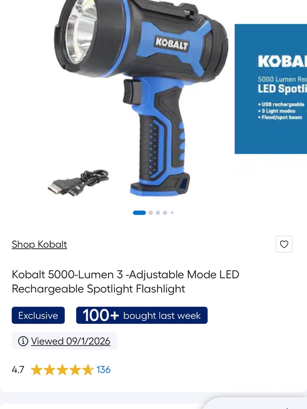 Kobalt Blue Handheld Spotlight with Ergonomic Grip - Picture 5 of 8